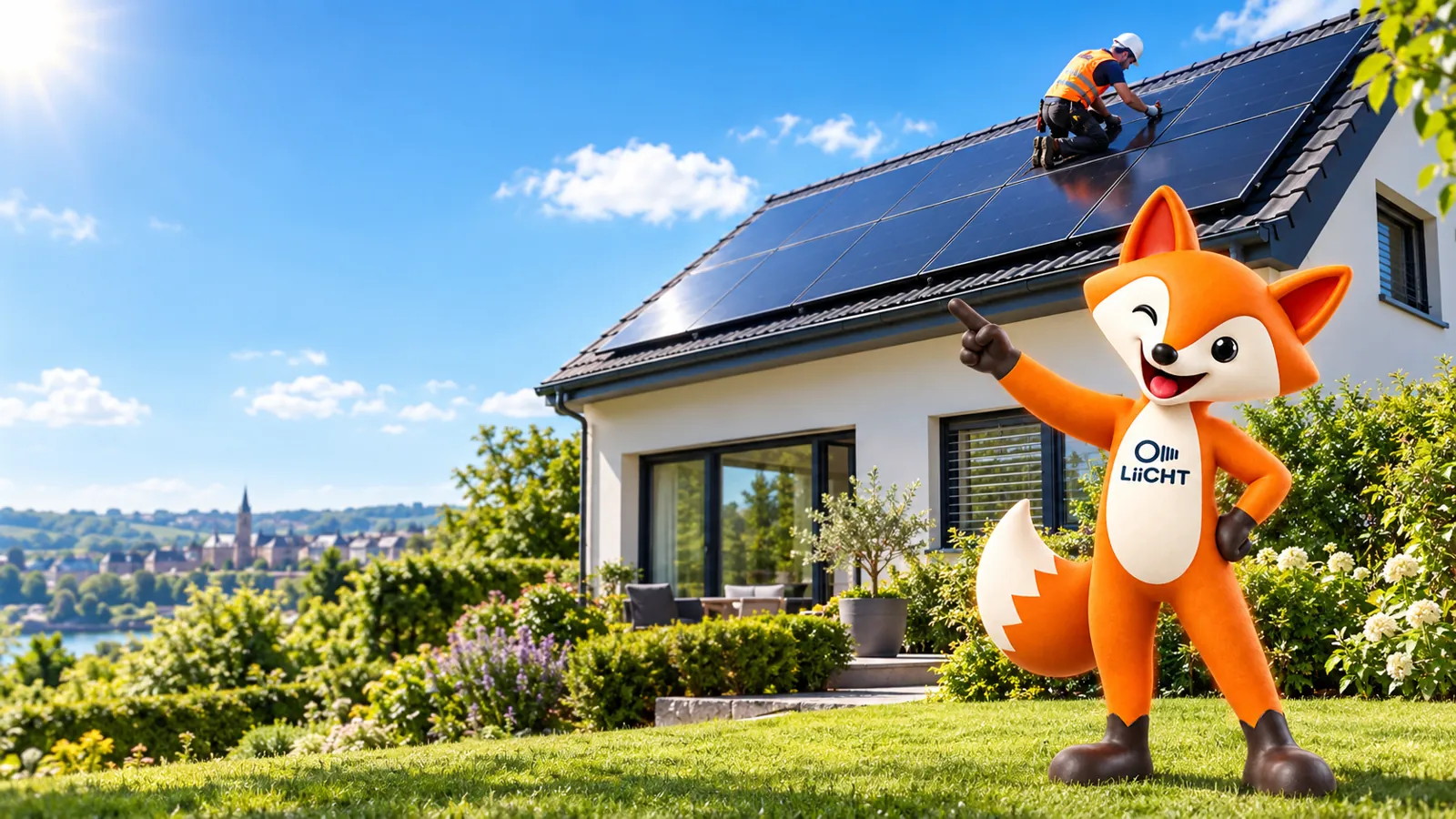 Installation photovoltaïque avec la mascotte LiiCHT